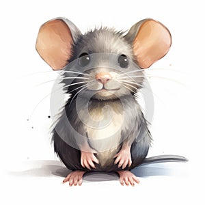 Vibrant Caricatures: Cute Gray Rat Psd Illustration In Oil Painter Style