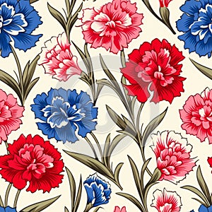 Vibrant Carnation Flower Seamless Pattern With Eastern And Western Fusion