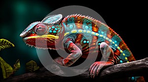 Vibrant Cartoon Chameleon On Branch: Hyper-realistic Sculpture Inspired By Aztec Art