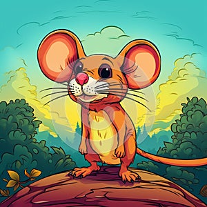 Vibrant Cartoon Mouse On A Rock In Savannah Style