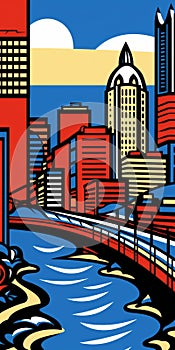 Pop Art Pittsburgh Skyline: Red And Blue Artwork Inspired By Roy Lichtenstein photo