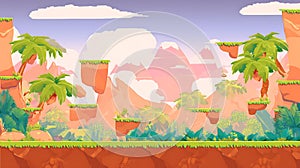 A vibrant, cartoon-style desert landscape reminiscent of a side-scrolling video photo