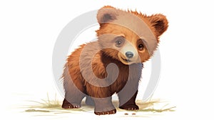 Vibrant Cartoonish Brown Bear Cub Illustration In Studio Ghibli Style