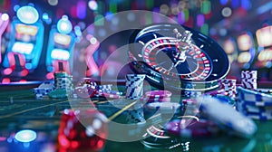 The roulette and casino chips. AI generated