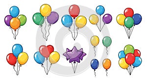 Vibrant celebration balloons icon set bundle