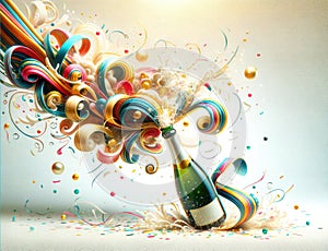 Vibrant Celebration Champagne Explosion with Colorful Abstract Elements, AI Generated