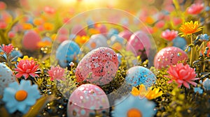 The Vibrant Celebration of Colorful Easter Eggs Array for Festive Spring DÃ©cor. photo