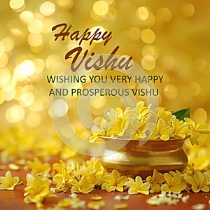 Vibrant Celebration of Vishu Festival With Golden Shower Flowers And Text, AI Generated