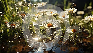 Vibrant chamomile blossom reflects nature beauty in a meadow generated by AI