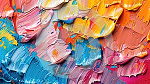 Vibrant Chaos: Closeup of Colorful Abstract Painting Texture with Oil Brushstrokes and Pallet Knife on Canvas