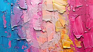 Vibrant Chaos: Closeup of Colorful Abstract Painting Texture with Oil Brushstrokes and Pallet Knife on Canvas