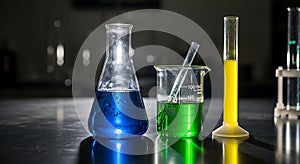 Vibrant chemistry solutions in laboratory glassware