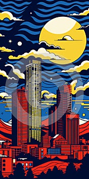 Vibrant Chicano-inspired Denver Cityscape Poster