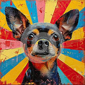 Vibrant chihuahua portrait with abstract flair.