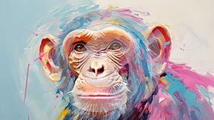 Vibrant Chimpanzee Painting In The Style Of Franciszek Starowieyski photo