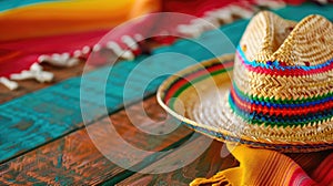 Vibrant Cinco de Mayo Sombrero and Colorful Serape Fabric