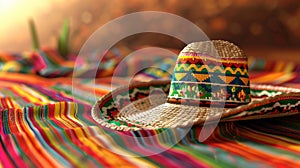 Vibrant Cinco de Mayo Sombrero and Colorful Serape Fabric