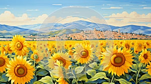 Vibrant Cinquecento Sunflower Painting In Classic Composition