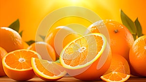 Vibrant Citrus Elegance Fresh Oranges on a Rustic Wooden Table.Generative AI