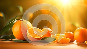 Vibrant Citrus Elegance Fresh Oranges on a Rustic Wooden Table.Generative AI