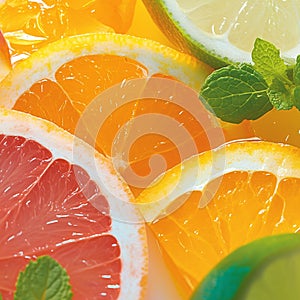 Vibrant citrus medley Orange, grapefruit, lemon, lime with refreshing mint