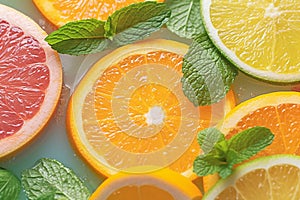 Vibrant citrus medley Orange, grapefruit, lemon, lime with refreshing mint