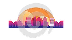 Vibrant City Skyline Sunset Urban Landscape Vector, vector design Generative AI