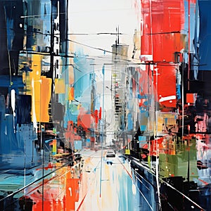 Vibrant Cityscape: Abstract Painting Inspired By Architecture In Gerhard Richter Style