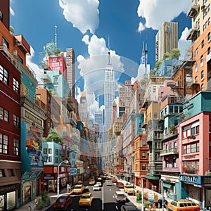 Vibrant cityscape with colorful buildings and detailed environments