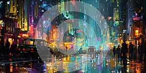 Vibrant Cityscape Rain Lights and Urban Dreams