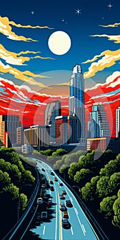 Bright Cityscape A Pop Art Illustration Of Austin In The Style Of Roy Lichtenstein photo