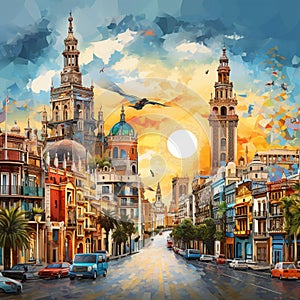 Vibrant Cityscape of Seville, Spain photo
