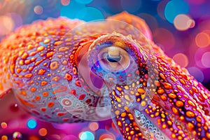 Vibrant Close Up of Colorful Octopus Texture Against a Bokeh Background in High Resolution