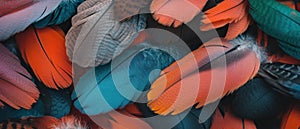 Vibrant close-up of multicolored feathers creating a stunning natural pattern