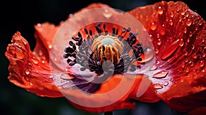 Vibrant Close-up Of Poppy Flower With Water Droplets In Tokina Style