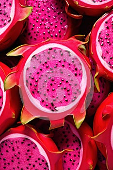 Vibrant Close-Up of Sliced Dragon Fruit AI Generated