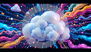 Vibrant Cloud Computing Concept with Dynamic Digital Stream