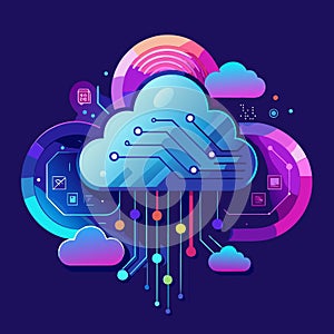 A vibrant cloud computing design with interconnected digital elements