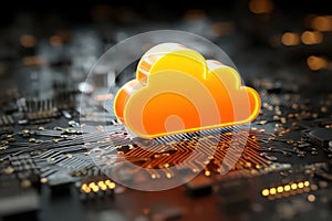 Vibrant Cloud Icon on Digital Circuit Board Technology Concept