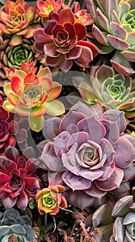 Vibrant clusters of Sempervivum charadzeae succulents showcasing unique rosette formations photo