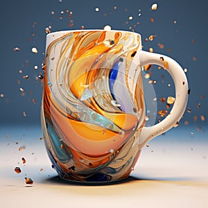 Vibrant Coffee Cup: Colorful Swirls In Vray Tracing Style