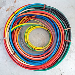 Vibrant Coil of Multi-Colored Electrical Cables