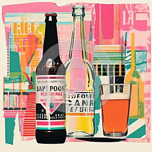 Vibrant Collage Illustration For Pale Ale Bottle Advertisement