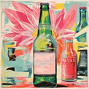 Vibrant Collage Illustration For Pale Ale Bottle Advertisement