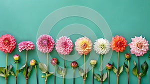 Vibrant Collection of Blooms, Spring Flowers on Green Backdrop. Perfect for Floral Design Backgrounds. Fresh and