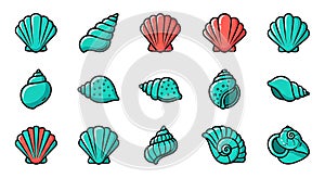 Cartoon Seashells and Conch Shells Vector Set