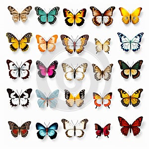 Vibrant Collection Of Colorful Butterflies On White Background