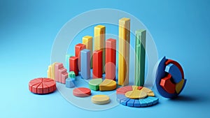 Colorful 3D Chart Blocks on Blue Background