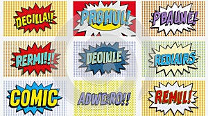 Colorful comic text effects with pop art graphic elements
