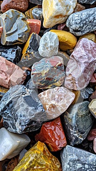 A vibrant collection of diverse rocks showcasing unique mineral formations from the lithosphere photo